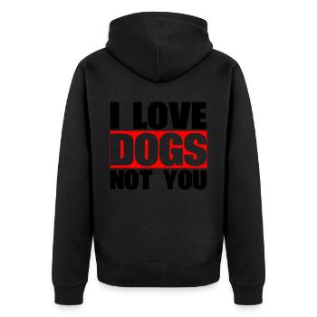 Ich Liebe Hunde, Nicht Sie Entwerfen Für - Unisex Premium Bio Zip Hoodie - Schwarz - Hinten - Nico (187cm)