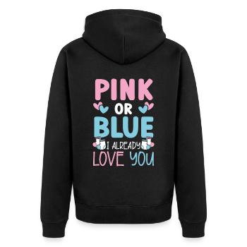 Pink or blue I love you already baby announcement - Unisex Premium Organic Zip Hoodie - black - Back - Nico (187cm)