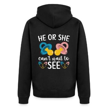 Il ou elle ne peut pas attendre l’annonce de bébé - Veste à capuche bio Premium Unisexe - noir - Dos - Nico (187cm)