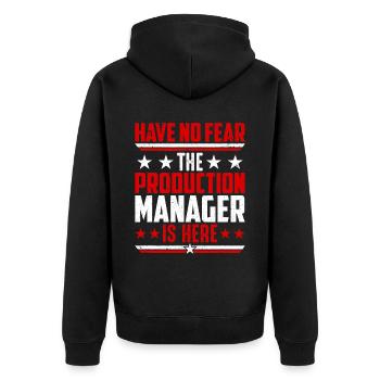 Have No Fear The Production Manager Here - Unisex Premium Bio Zip Hoodie - Schwarz - Hinten - Nico (187cm)