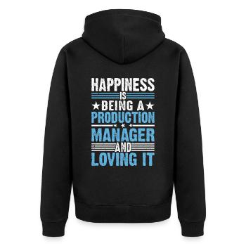 Happiness Is Being A Production Manager - Unisex Premium Bio Zip Hoodie - Schwarz - Hinten - Nico (187cm)