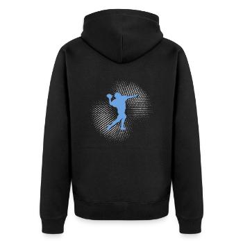 football rugby - Unisex Premium Bio Zip Hoodie - Schwarz - Hinten - Nico (187cm)