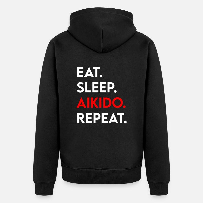 eat sleep aikido repeat - Unisex Premium Bio Zip Hoodie - Schwarz