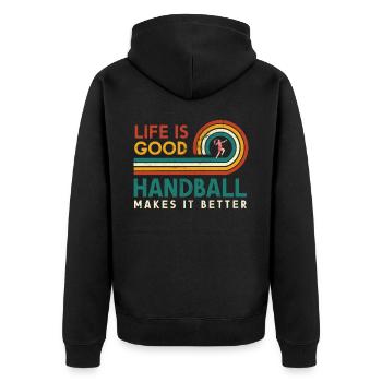 Das Leben Ist Gut Handball Macht Es Besser Für Den - Unisex Premium Bio Zip Hoodie - Schwarz - Hinten - Nico (187cm)