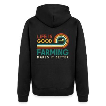 Life is good. Agriculture makes it better - Unisex Premium Organic Zip Hoodie - black - Back - Nico (187cm)