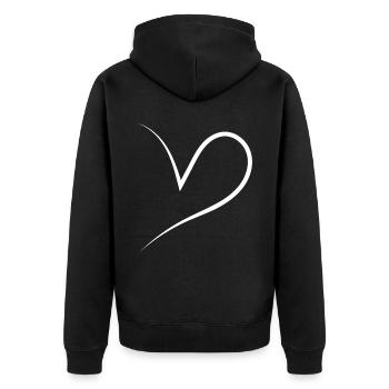 Halbes Herz Weiss - Unisex Premium Bio Zip Hoodie - Schwarz - Hinten - Nico (187cm)