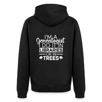 Ahnenforscher Genealoge Stammbaum Familienforscher - Unisex Premium Bio Zip Hoodie - Schwarz - Hinten - Nico (187cm)