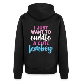 Femboy-Geschenk - Unisex Premium Bio Zip Hoodie - Schwarz - Hinten - Nico (187cm)