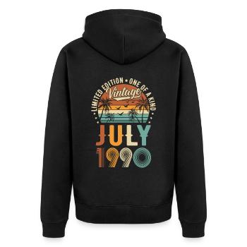 Limited Edition Juli 1990 Geburtstag Geschenk - Unisex Premium Bio Zip Hoodie - Schwarz - Hinten - Nico (187cm)