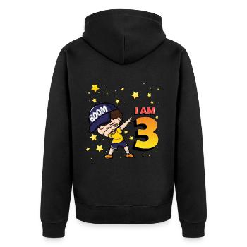 Boom I'm 3 | Birthday Boy | 3rd Birthday Party - Unisex Premium Bio Zip Hoodie - Schwarz - Hinten - Nico (187cm)