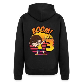 Boom I'm 3 | Birthday Boy | 3rd Birthday Party - Unisex Premium Bio Zip Hoodie - Schwarz - Hinten - Nico (187cm)