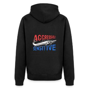 Fishing Aggressive Sensitive Gift - Unisex Premium Organic Zip Hoodie - black - Back - Nico (187cm)