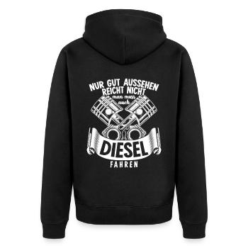 Hubraum Tuner Motor Motorsport Tuning - Unisex Premium Bio Zip Hoodie - Schwarz - Hinten - Nico (187cm)