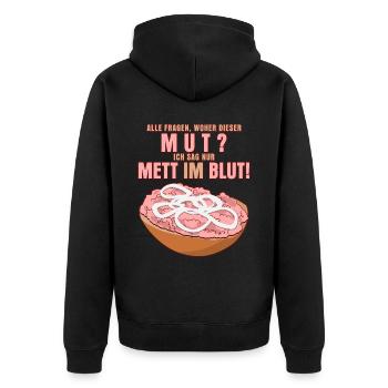 Mettbrötchen Mettfleisch Hack Mett - Unisex Premium Bio Zip Hoodie - Schwarz - Hinten - Nico (187cm)