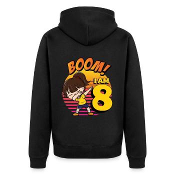 Boom J’ai 8 | Birthday Girl | Fête du 8ème anniversaire - Veste à capuche bio Premium Unisexe - noir - Dos - Nico (187cm)