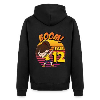 Boom I'm 12 | Birthday Girl | 12th Birthday Party - Unisex Premium Bio Zip Hoodie - Schwarz - Hinten - Nico (187cm)