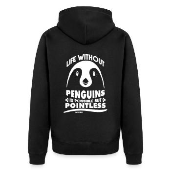 Life Without Penguins Is Possible But Pointless - Unisex Premium Bio Zip Hoodie - Schwarz - Hinten - Nico (187cm)