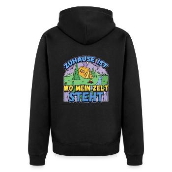 Zuhause ist wo mein Zelt steht - Campen Natur - Unisex Premium Bio Zip Hoodie - Schwarz - Hinten - Nico (187cm)
