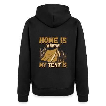 Zuhause ist wo mein Zelt steht - Campen Natur - Unisex Premium Bio Zip Hoodie - Schwarz - Hinten - Nico (187cm)