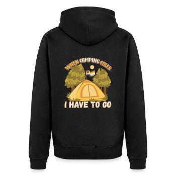 Wenn das Campen ruft muss ich gehen - Zelten Natur - Unisex Premium Bio Zip Hoodie - Schwarz - Hinten - Nico (187cm)
