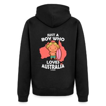 Juste un garçon qui aime l’Australie - Veste à capuche bio Premium Unisexe - noir - Dos - Nico (187cm)