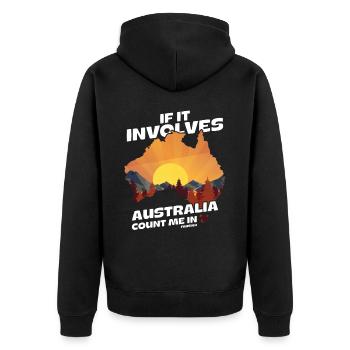 If It Involves Australia Count Me In - Unisex Premium Bio Zip Hoodie - Schwarz - Hinten - Nico (187cm)
