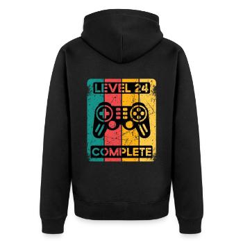 24. Geburtstag Shirt Gamer Zocker Männer Geschenk - Unisex Premium Bio Zip Hoodie - Schwarz - Hinten - Nico (187cm)