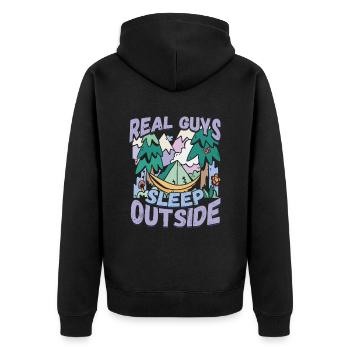 Echte Kerle Schlafen Draußen - Campen Zelten Natur - Unisex Premium Bio Zip Hoodie - Schwarz - Hinten - Nico (187cm)