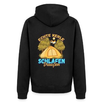Echte Kerle Schlafen Draußen - Campen Zelten Natur - Unisex Premium Bio Zip Hoodie - Schwarz - Hinten - Nico (187cm)