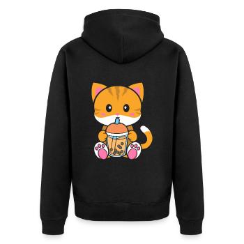 Bubble Milk Tea Cat drinks Boba Milk Tea - Unisex Premium Organic Zip Hoodie - black - Back - Nico (187cm)