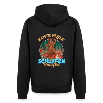 Echte Kerle Schlafen Draußen - Campen Zelten Natur - Unisex Premium Bio Zip Hoodie - Schwarz - Hinten - Nico (187cm)