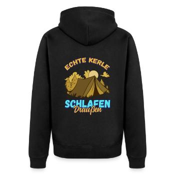 Echte Kerle Schlafen Draußen - Campen Zelten Natur - Unisex Premium Bio Zip Hoodie - Schwarz - Hinten - Nico (187cm)