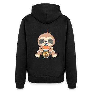 Bubble Milk Tea Faultier trinkt Boba Milchtee - Unisex Premium Bio Zip Hoodie - Schwarz - Hinten - Nico (187cm)