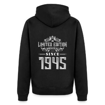 1945 limited edition - Unisex Premium Organic Zip Hoodie - black - Back - Nico (187cm)