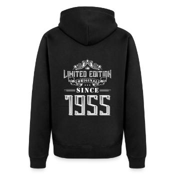 1955 limited edition - Unisex Premium Bio Zip Hoodie - Schwarz - Hinten - Nico (187cm)