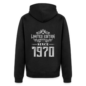 Édition limitée 1970 - Veste à capuche bio Premium Unisexe - noir - Dos - Nico (187cm)