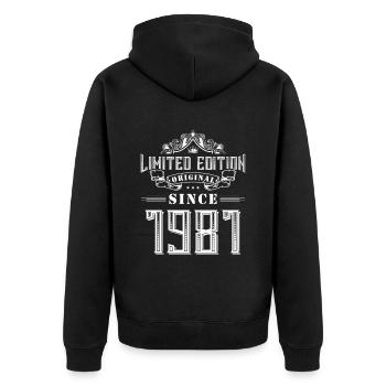 1981 limited edition - Unisex Premium Bio Zip Hoodie - Schwarz - Hinten - Nico (187cm)