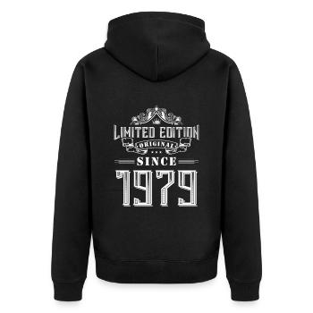1979 limited edition - Unisex Premium Bio Zip Hoodie - Schwarz - Hinten - Nico (187cm)