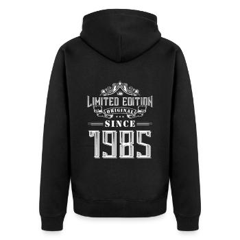 1985 limited edition - Unisex Premium Bio Zip Hoodie - Schwarz - Hinten - Nico (187cm)