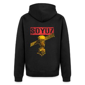 Sojus Raumschiff Sowjetunion - Unisex Premium Bio Zip Hoodie - Schwarz - Hinten - Nico (187cm)