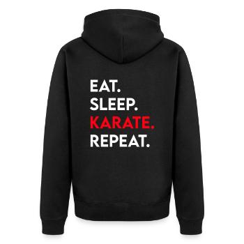 eat sleep karate repeat - Unisex Premium Organic Zip Hoodie - black - Back - Nico (187cm)