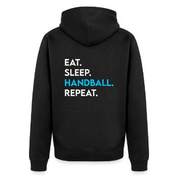 eat sleep handball repeat - Unisex Premium Bio Zip Hoodie - Schwarz - Hinten - Nico (187cm)