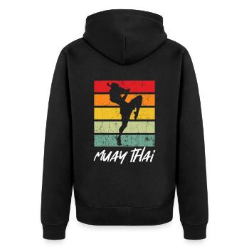 Retro Muay Thai MMA Martial Arts Thailand Boxing - Unisex Premium Organic Zip Hoodie - black - Back - Nico (187cm)