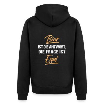 Bier ist die Antwort, die frage ist egal - Unisex Premium Bio Zip Hoodie - Schwarz - Hinten - Nico (187cm)