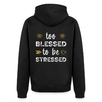 Trop béni pour être stressé, drôle de yoga zen - Veste à capuche bio Premium Unisexe - noir - Dos - Nico (187cm)