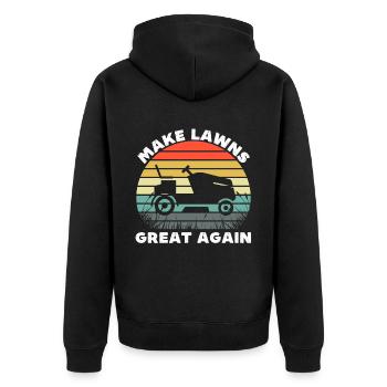 Rasen wieder toll machen - Unisex Premium Bio Zip Hoodie - Schwarz - Hinten - Nico (187cm)