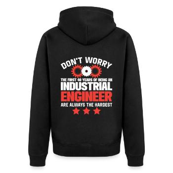 Do Not Worry Industrial Engineer - Unisex Premium Bio Zip Hoodie - Schwarz - Hinten - Nico (187cm)