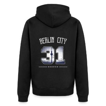 Ne soyez pas un '31 I traître Paragraphe I Berlin Ciry - Veste à capuche bio Premium Unisexe - noir - Dos - Nico (187cm)