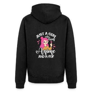 K-Pop Anime - Unisex Premium Bio Zip Hoodie - Schwarz - Hinten - Nico (187cm)