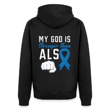 Mein Gott ist stärker als ALS Awareness Christian - Unisex Premium Bio Zip Hoodie - Schwarz - Hinten - Nico (187cm)